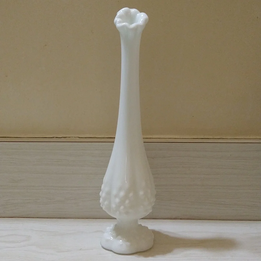 Vintage Fenton Hobnail Milk Glass Swung Bud Vase